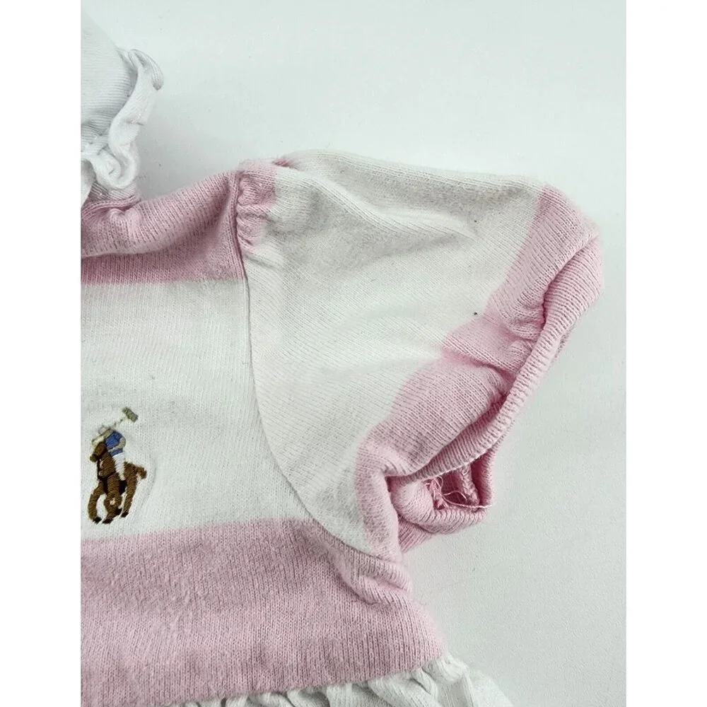 Ralph Lauren Baby Girl Short Sleeve Collared Polo Dress Pink/White Striped Sz 9M